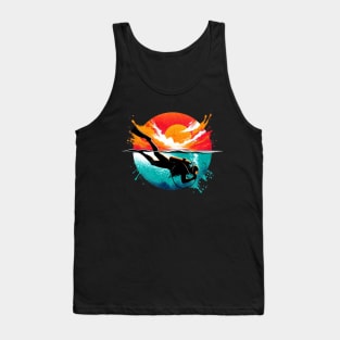 Scuba Diver Sunset Design Tank Top